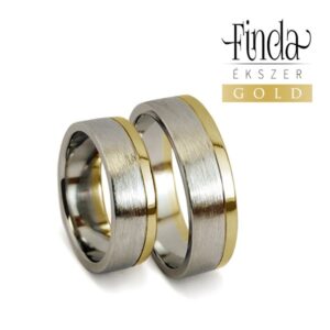 Elegáns fehér és sárga arany karikagyűrűpár szálcsiszolt felülettel
