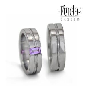 Nemesacél karikagyűrűpár ametiszttel