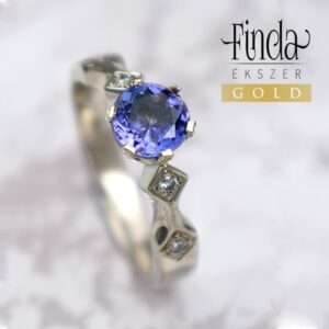 Queen fehérarany gyémánt gyűrű tanzanittal