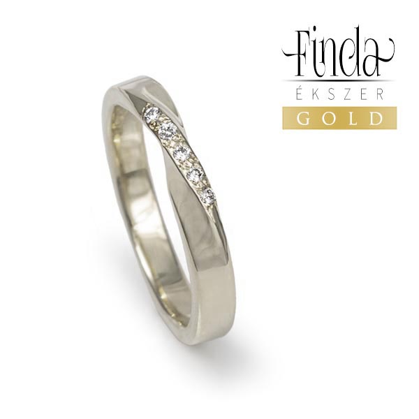 Twist möbius szalag csavart fehér arany gyűrű öt gyémánttal