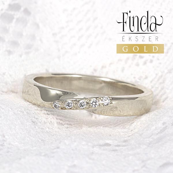 Twist möbius szalag csavart fehér arany gyűrű öt gyémánttal