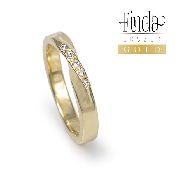 Twist möbius szalag csavart sárga arany gyűrű öt gyémánttal