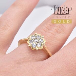 Csillagvirág 14 k sárga arany gyűrű gyémántokkal
