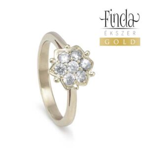 Csillagvirág 14 k fehér arany gyűrű gyémántokkal