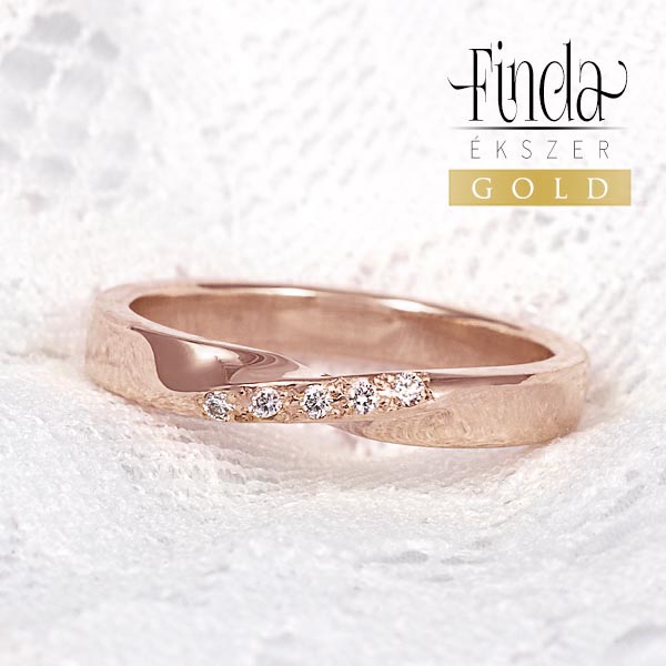 Twist möbius szalag csavart rozé arany gyűrű öt gyémánttal