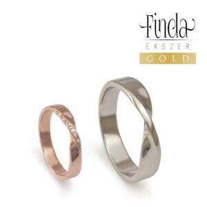 Twist möbius csavart fehér és rozé arany karikagyűrű 9 gyémánttal