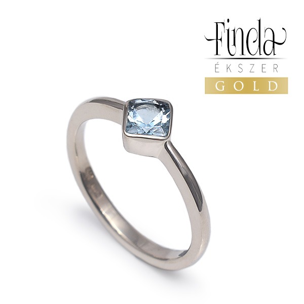 Aquattro fehér arany gyűrű aquamarinnal