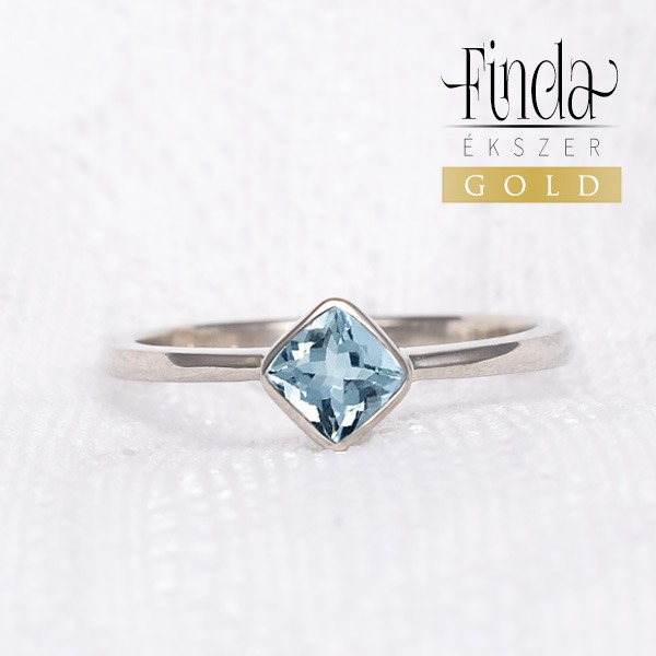 Aquattro fehér arany gyűrű aquamarinnal